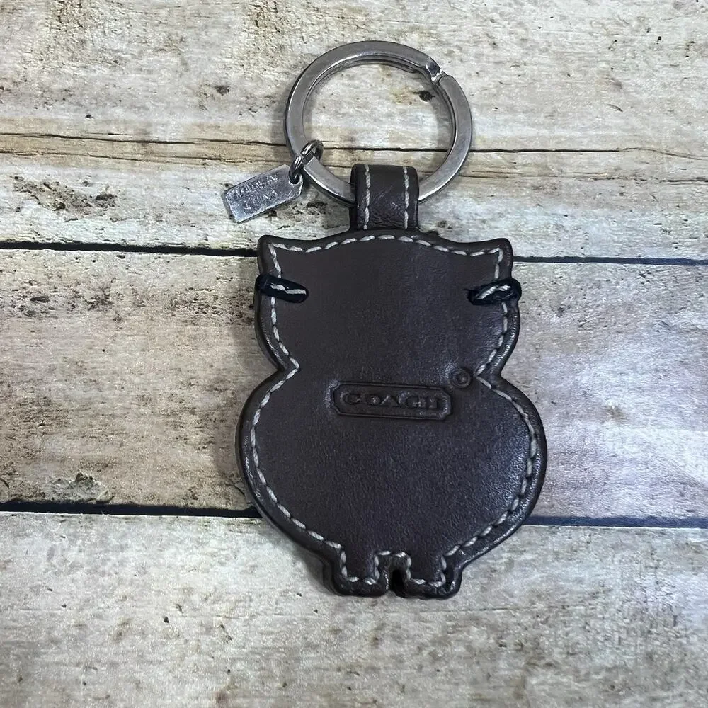 Coach Owl Animal Leather & Metal Key Chain Keyring Brown Purple Orange
